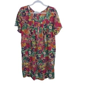 ZARA LADIES FLORAL PRINT SHORT SLEEVE MIDI DRESS- L
